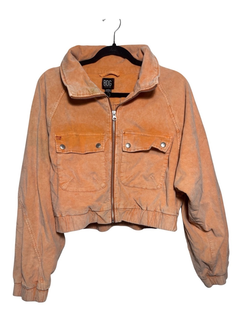 BDG Cropped Zip Front Jacket in Washed Peach size M